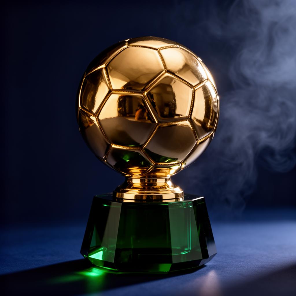 Golden trophy on emerald glass pedestal